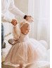 Blush Pink Pearl Embellished Tulle Flower Girl Dress Baby Girl Dress
